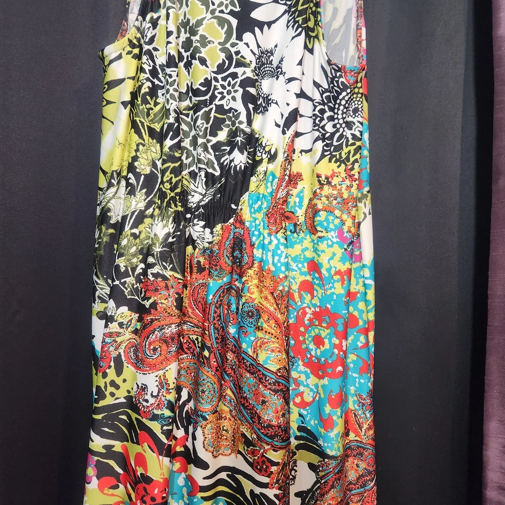 ECI Medallion Beaded Bodice Abstract Print Flowy Festival Maxi Sz 12 - Picture 4 of 16